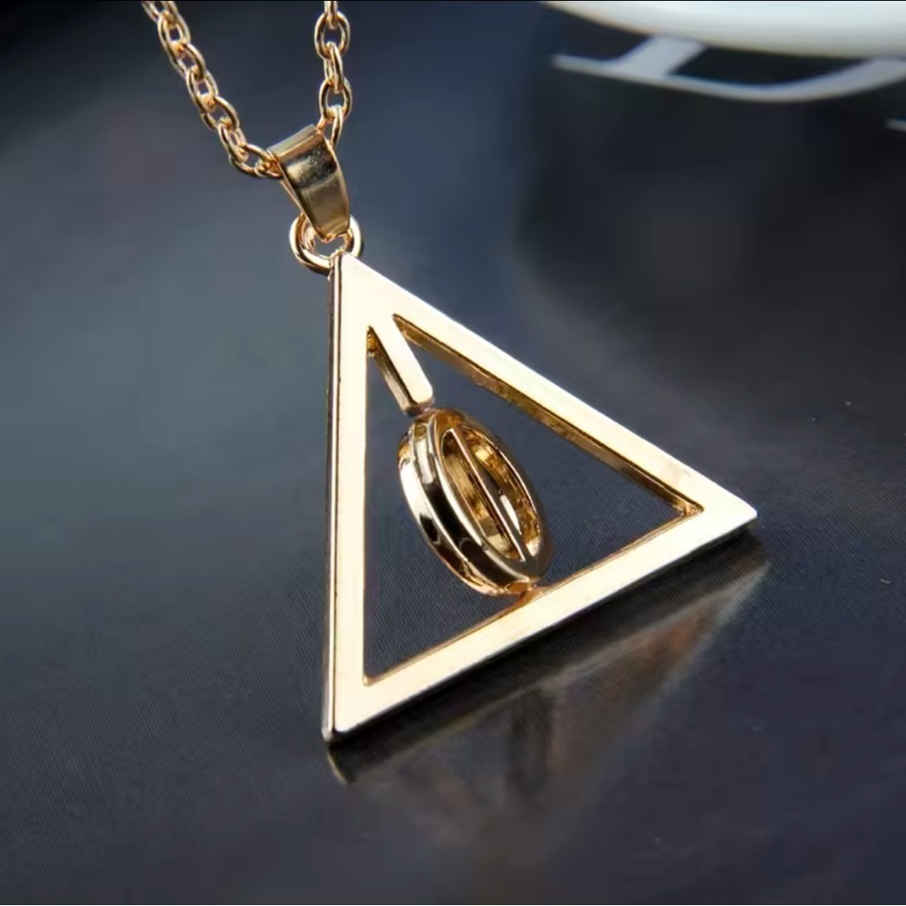 Gold Tone Harry Potterter Deathly Hallows Symbol With Spinning Center Circle - Picture 4 of 8